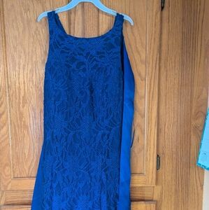 Royal blue flower lace design long formal size 5/6 evening attire